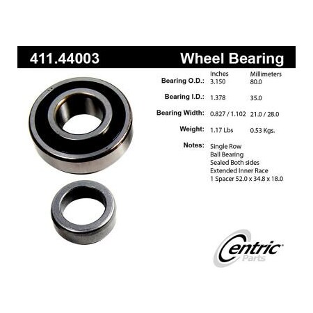 Centric C-Tek Standard Axle Shaft Bearing Assembly Single Row, C-Tek 411.44003E